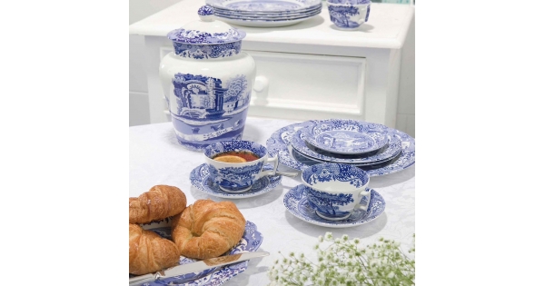 Blue Italian 4 Piece Ceramic Coasters with Holder